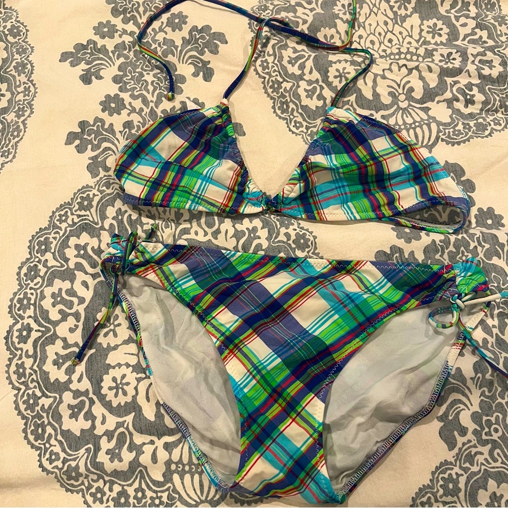 Vintage early 2000’s Ralph Lauren Plaid Bikini, M top and S bottoms